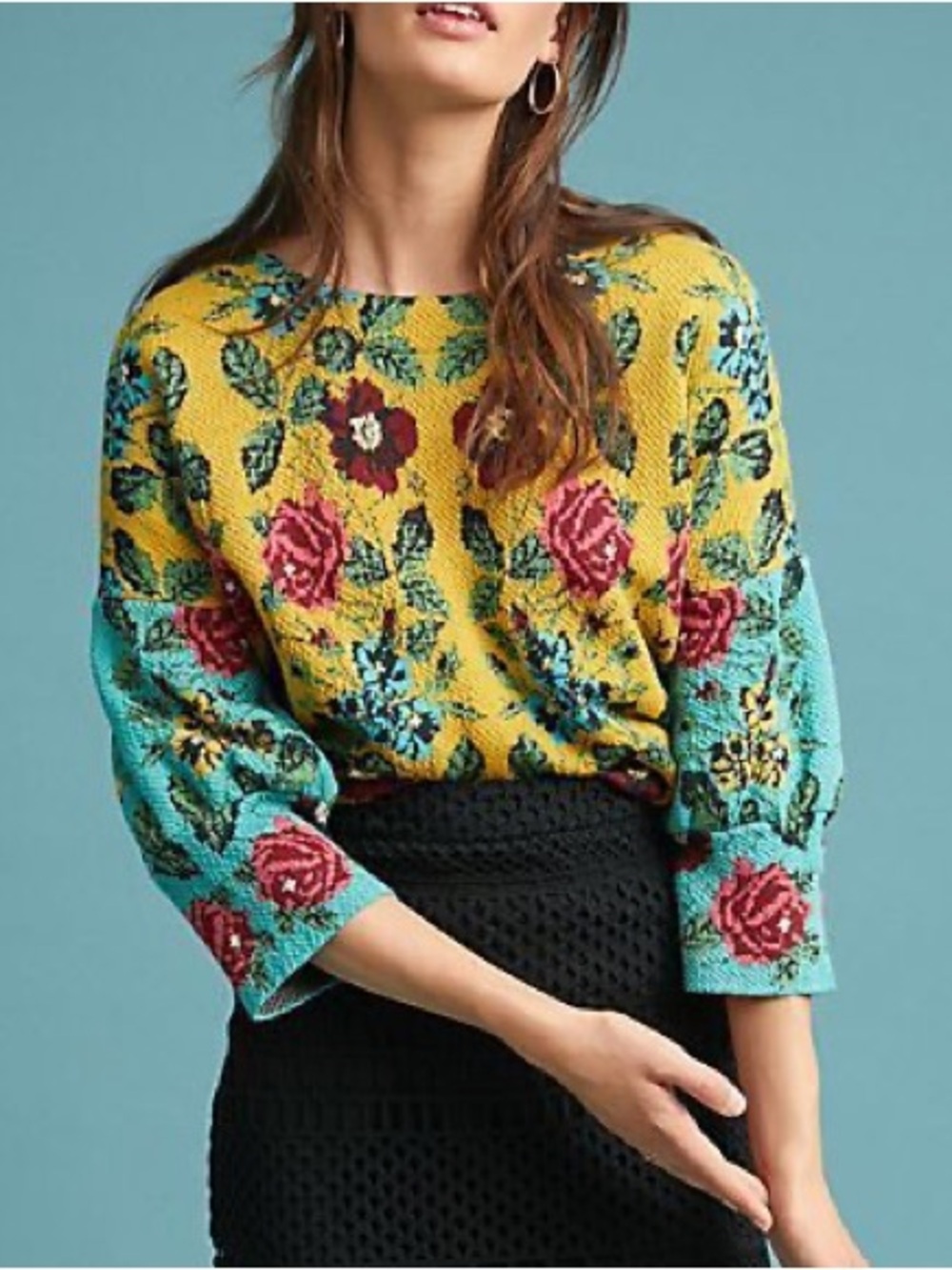 Aldomartins Anthropologie Galveston Floral Jacquard Pullover Sweater Size 6